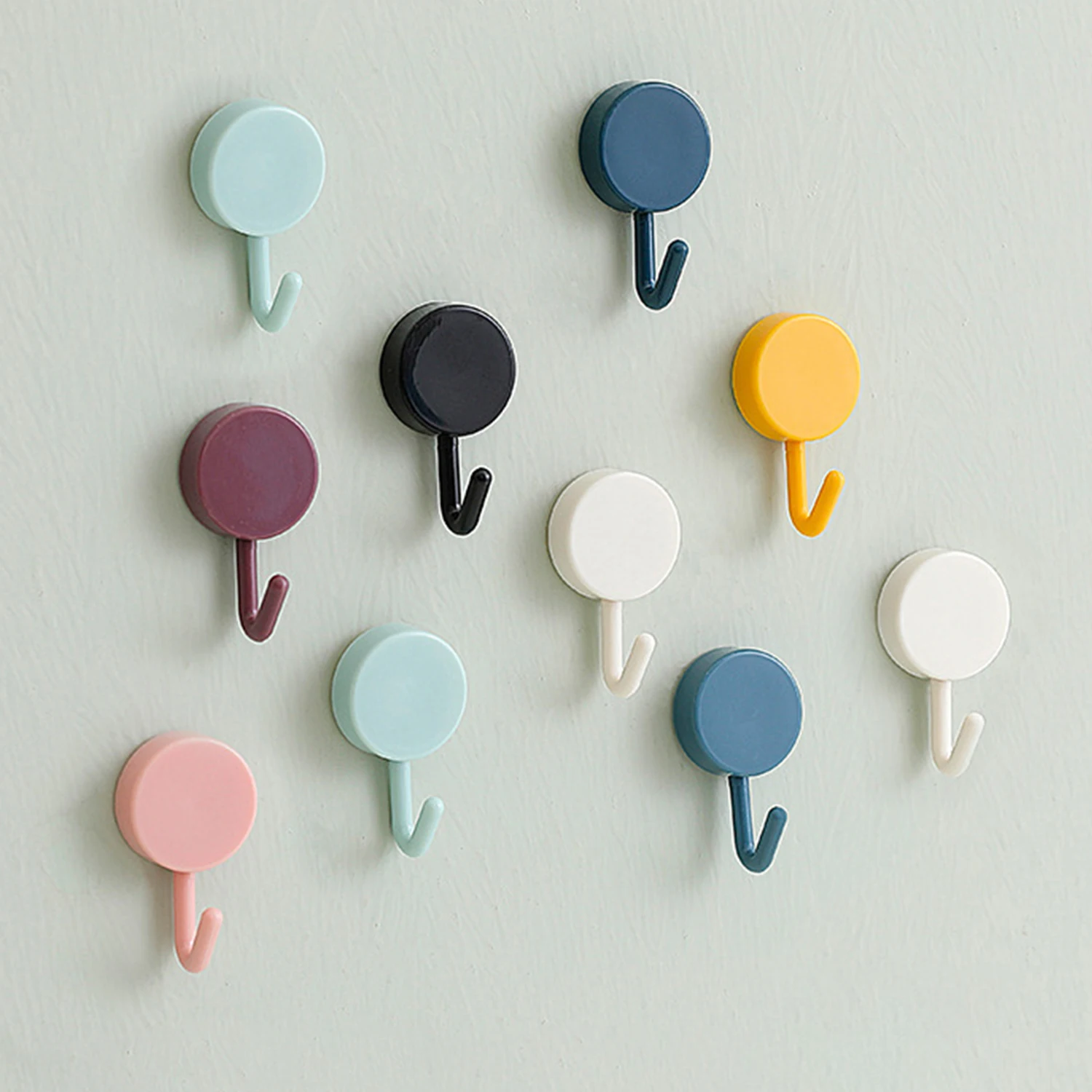 Set of 10 Colorful Round Self-Adhesive Wall Hooks for Home Décor and Organization