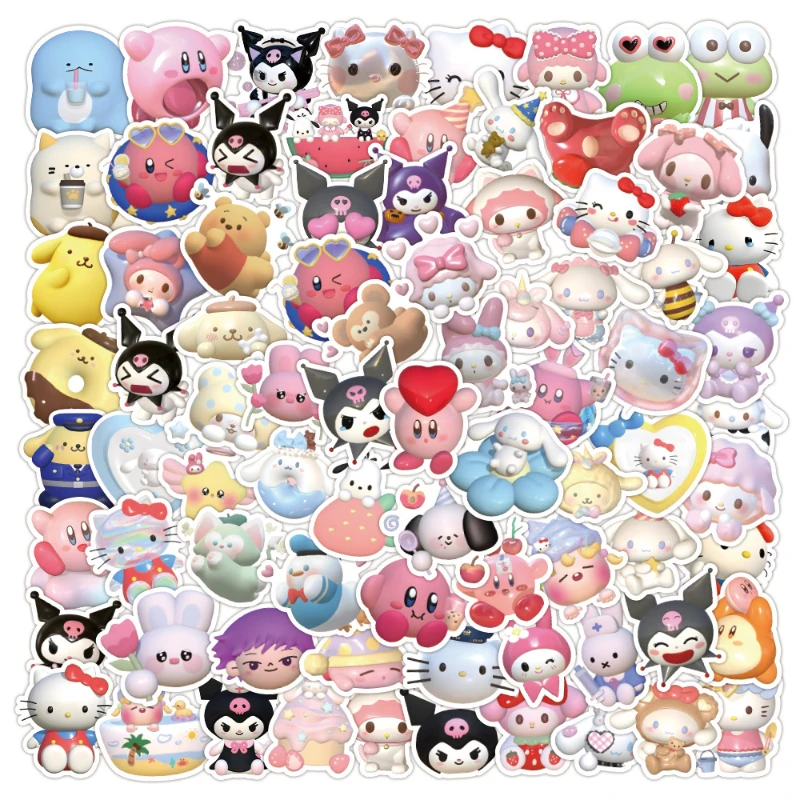 

120Pcs 3D Stereoscopic Sanrio Stickers Anime Sticker Waterproof Hello Kitty Stickers Kuromi My Melody Laptop Sticker Kids Toys