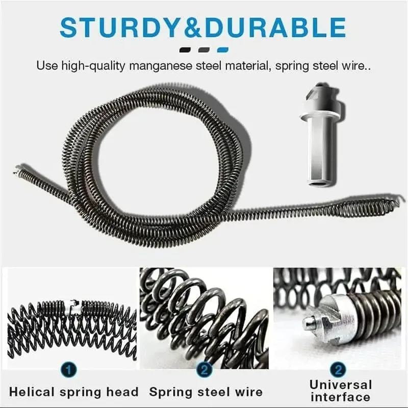 Spring Kanalisation Baggerwerkzeug, Spring Pipe Baggerwerkzeuge Abflussschlauchreiniger Sticks 3M Clog Remover Schlangenablauf mit Bohreradapter – Detail 8