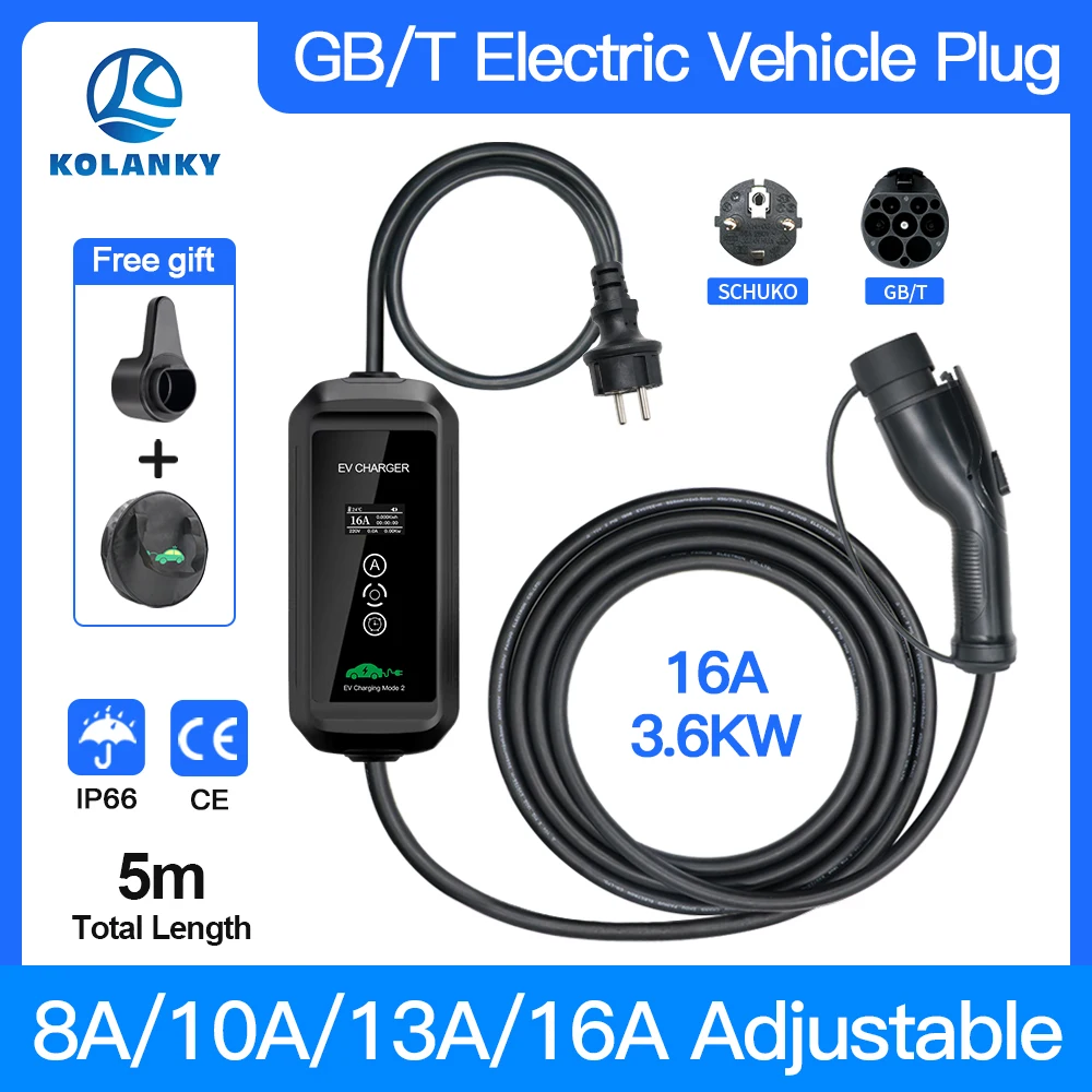 16A 3.6Kw Ev Charger Gbt Wallbox Regola La Ricarica Della Corrente Per Cinese Byd Hybrid Eletric Vehicle Cars Set Timer Cable 5M