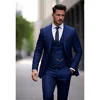 Dark Blue Men Suits 3 Piece Fashion Notch Lapel Single Breasted Outfits Solid Color Chic Business Casual Office Wedding Tuxedo 1