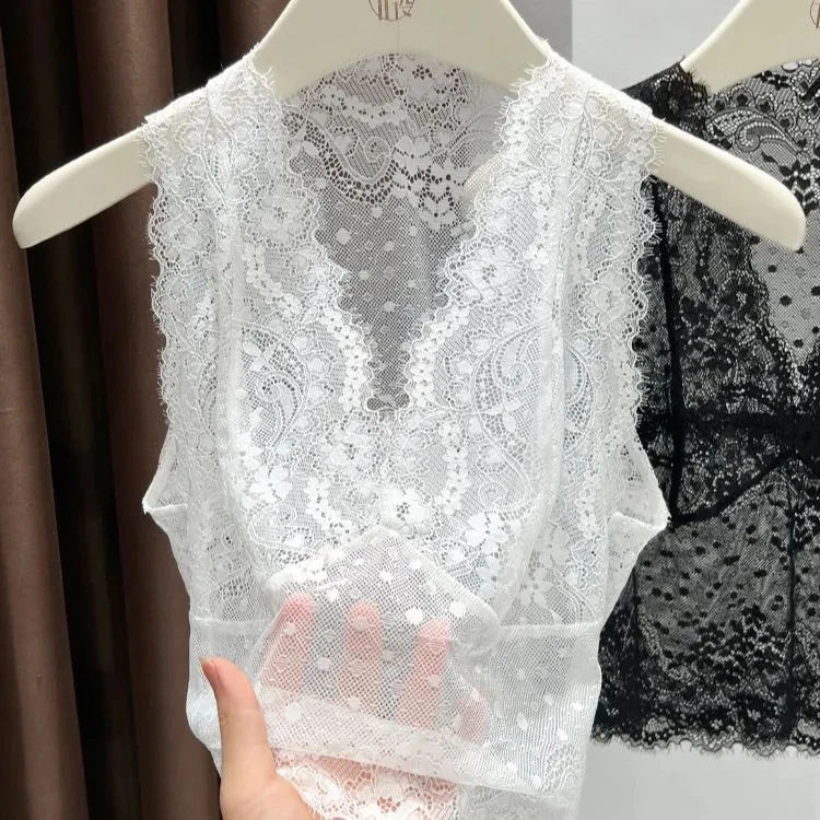 Women's White Lace Sleeveless Vest - Sheer Floral Mesh Layering Top for Elegant Outfits