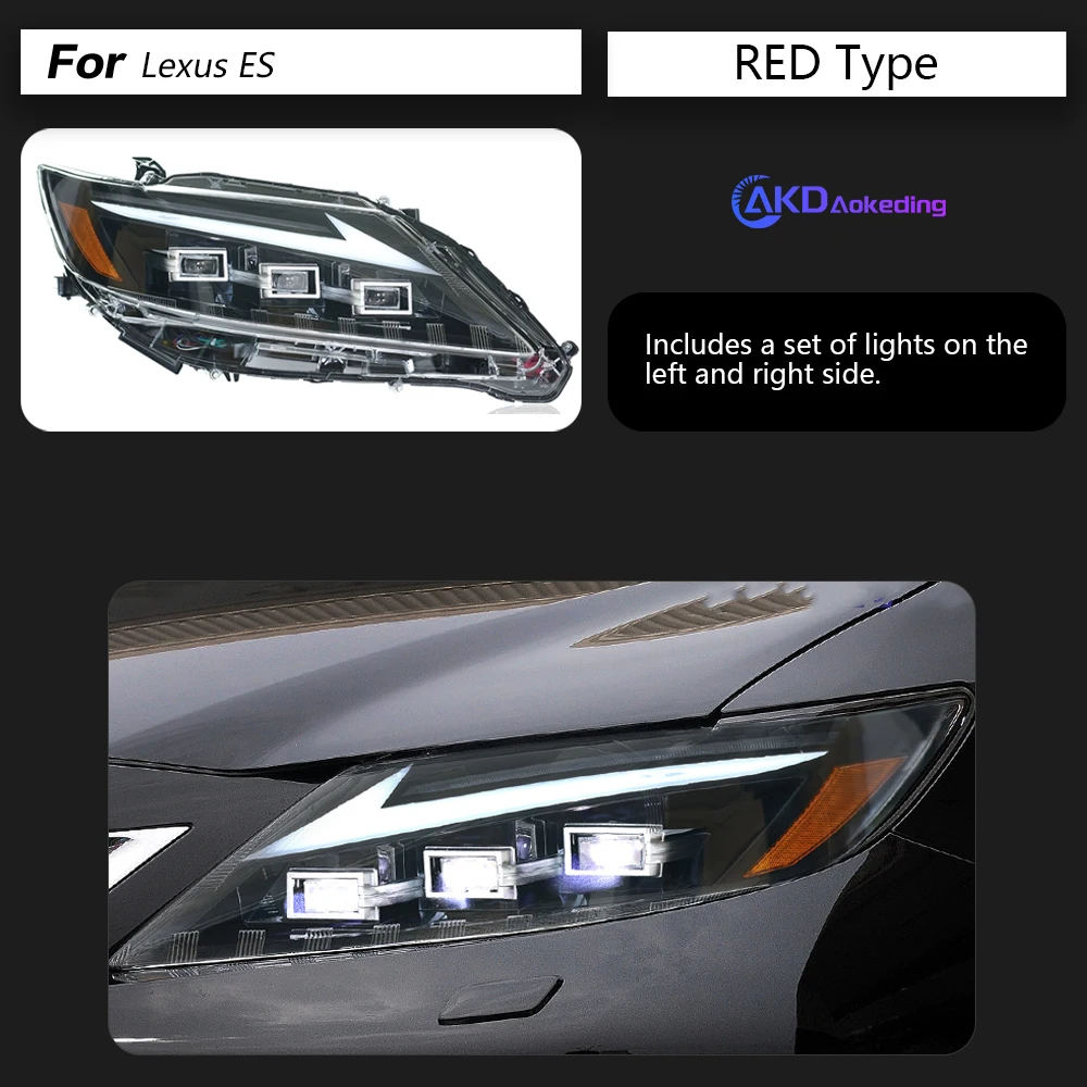 렉서스 ES300 용 AKD 헤드 램프, 헤드라이트 2013-2014, ES250 DRL H7 LED Bi Xenon 전구 어셈블리 업그레이드, 동적 신호 액세서리