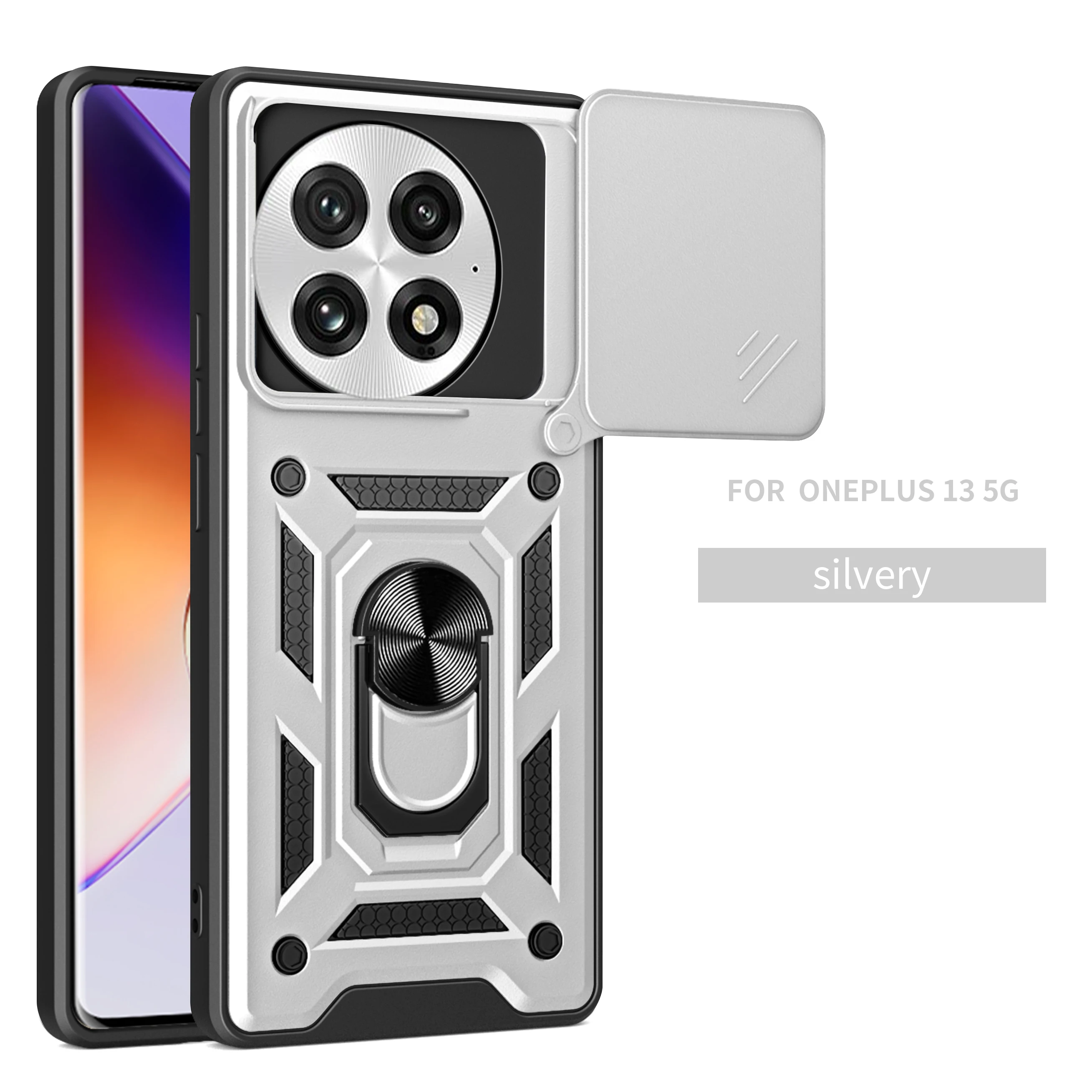 Magnetic Ring Holder Armor Phone Case with Slide Camera Protector