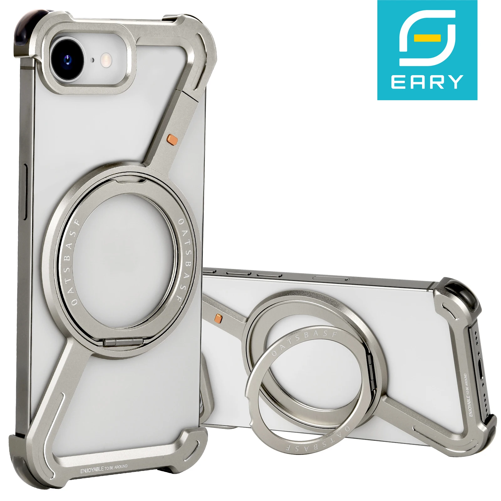Eary Frameless Case for iPhone 16 E Magsafe Z-Shaped Phone Cover With 360°Rotate Magnetic Kickstand Metal Shockproof Protective