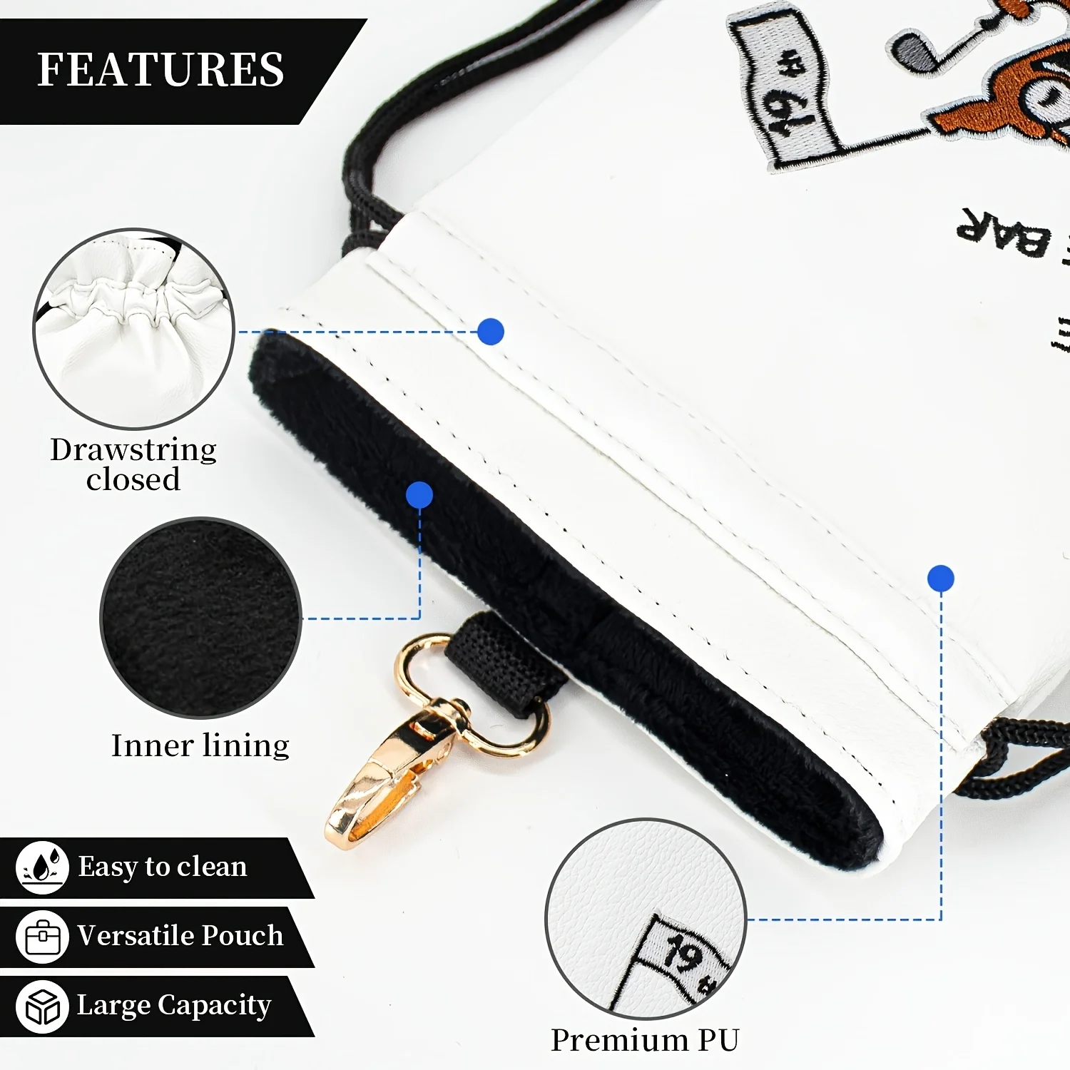 1 pz Borsa Porta Palline da Golf con Motivo Pirata, Materiale PU Resistente, Portatile per Conservare Palline da Golf, Versatile Unisex - immagine 4