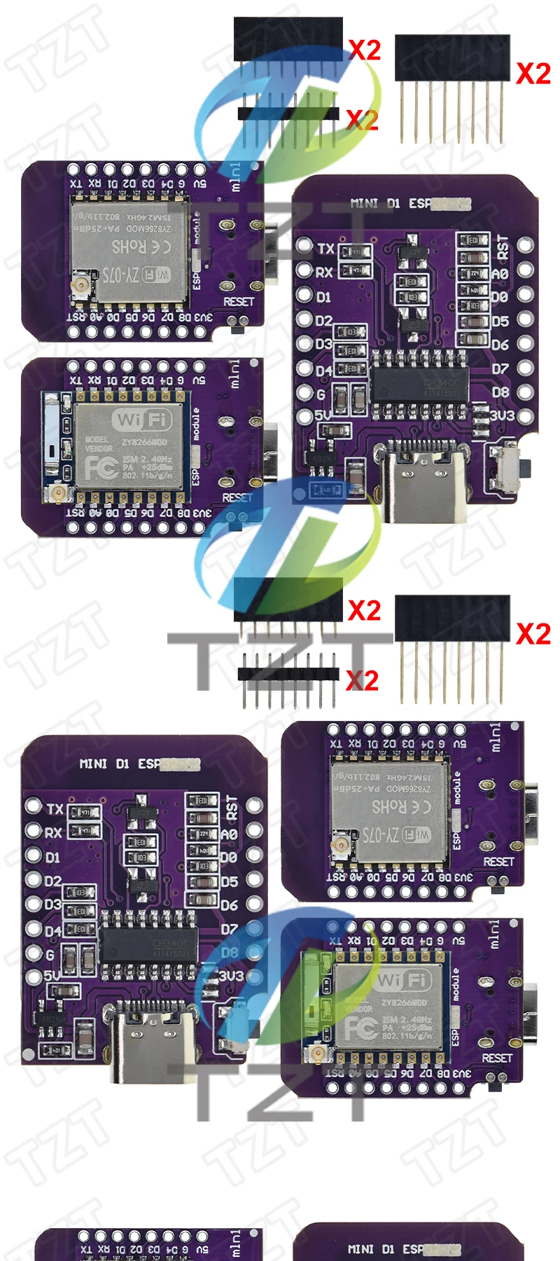 TZT D1 Mini TYPE-C ESP8266 ESP-07/07S CH340G USB D1 Mini WIFI Entwicklungsboard D1 Mini NodeMCU Lua IOT Board 3,3 V mit Pins – Detail 3
