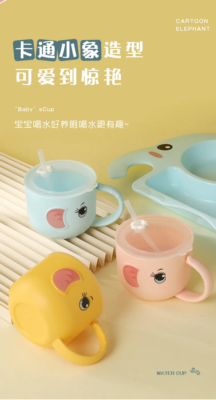 Description Picture 3 of itemBaby Feeding Bottle Kids Cup Silicone Sippy Children Leakproof Drinking Cups Cartoon Infant Straw Handle Wheat-Straw Drinkware