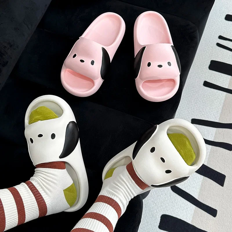 

Тапочки женские с рисунком щенков, удобные сандалии с круглым носком, легкие, на толстой нескользящей подошве