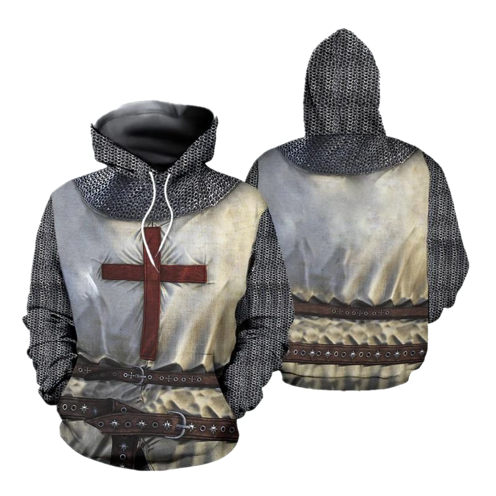 thumbnail image 1 of Sudadera con capucha y armadura de los caballeros templarios, sudadera medieval con cruz de los cruzados, sudadera con capucha estampada en 3D para hombre, chándal de carnaval, 1 of 5