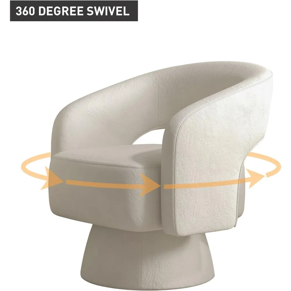 Velvet Swivel Barrel Chair 360° Rotating Accent Armchair for Living Room Bedroom, Beige