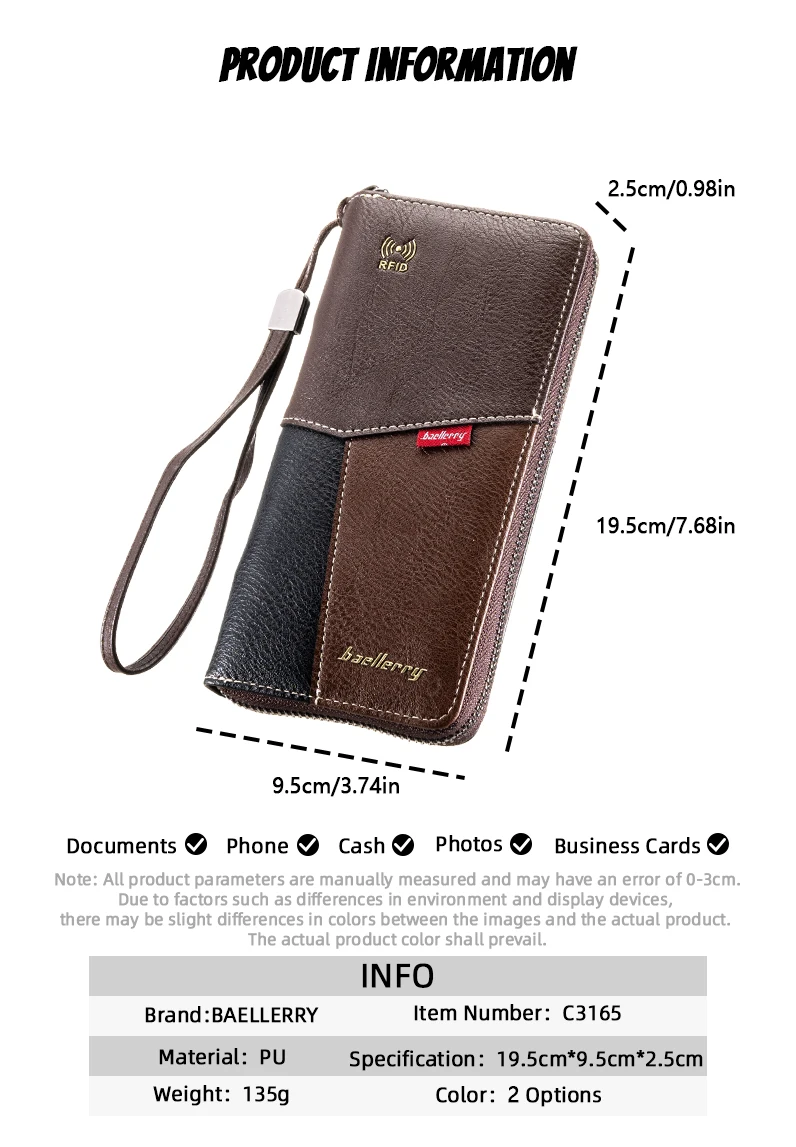 Neue Große Kapazität Männer RFID Geldbörsen Handtaschen Karte Halter Zipper Männlichen Geldbörsen Hohe Qualität Telefon Tasche Männer Geld Clips – Detail 5