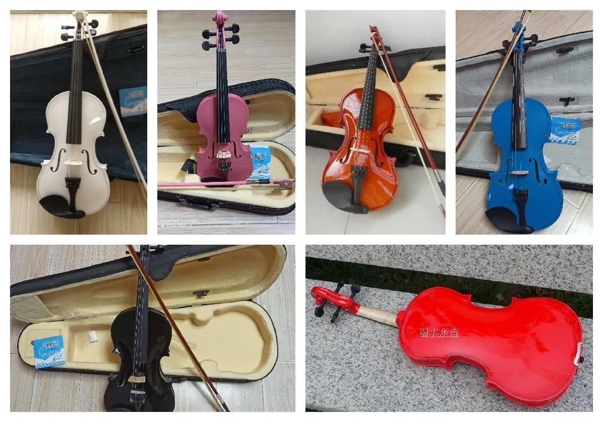 Children White Pinkl Black Brown violin full wooden 1/8