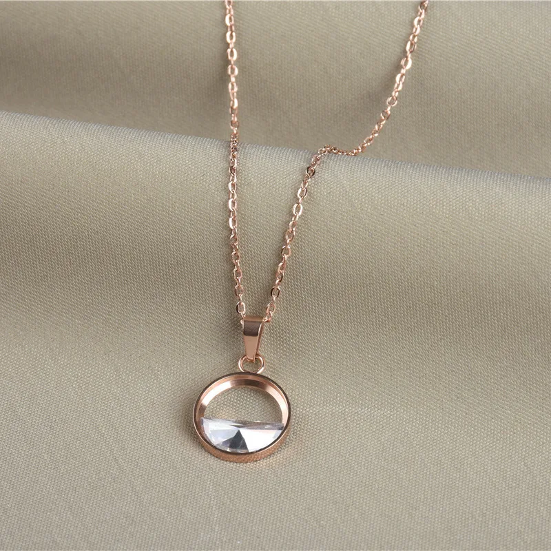 

2022 Fashion Temperament New Round Zircon Pendant Titanium Steel Necklace Rose Gold necklace for Women's Jewelry Gift