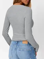 Fashionable Women's Long Sleeve Slim Fit Autumn 2025 Henry Collar T-Shirt Ribbed Basic Style Top for Ladies - Image 3