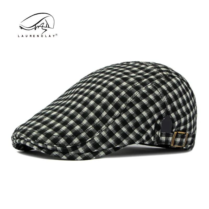 Men Women Newsboy Cap Hat Beret Soft Adjustable Flat Cotton Cabbie Hunting Driving Cap Plaid Pattern Kpop Vintage