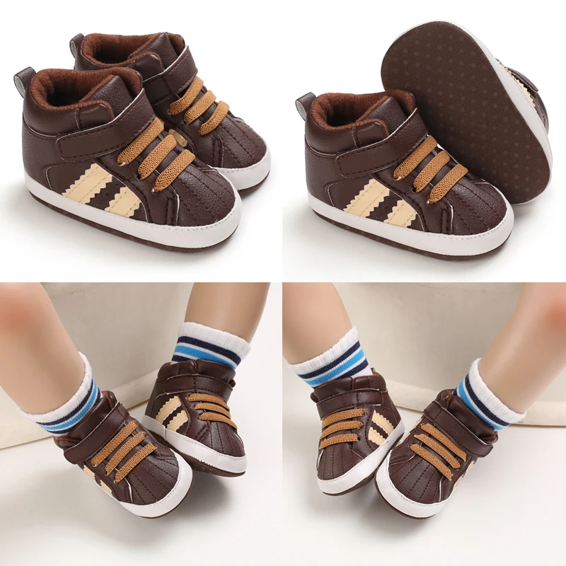Spring and Autumn New Brown Baby Baptism Walking Shoes for Boys from 0 to 12 Months Soft Sole Lightweight Sports Shoes 3