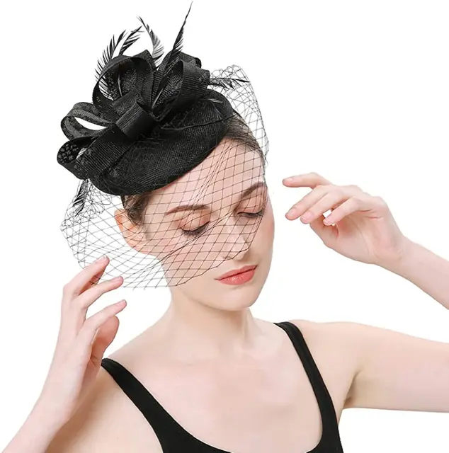 New Elegant Women's Pillbox Fascinators Hat Headband Tea Party Fascinator Hat Veil Kentucky Derby Headwear Hat for Cocktail 2