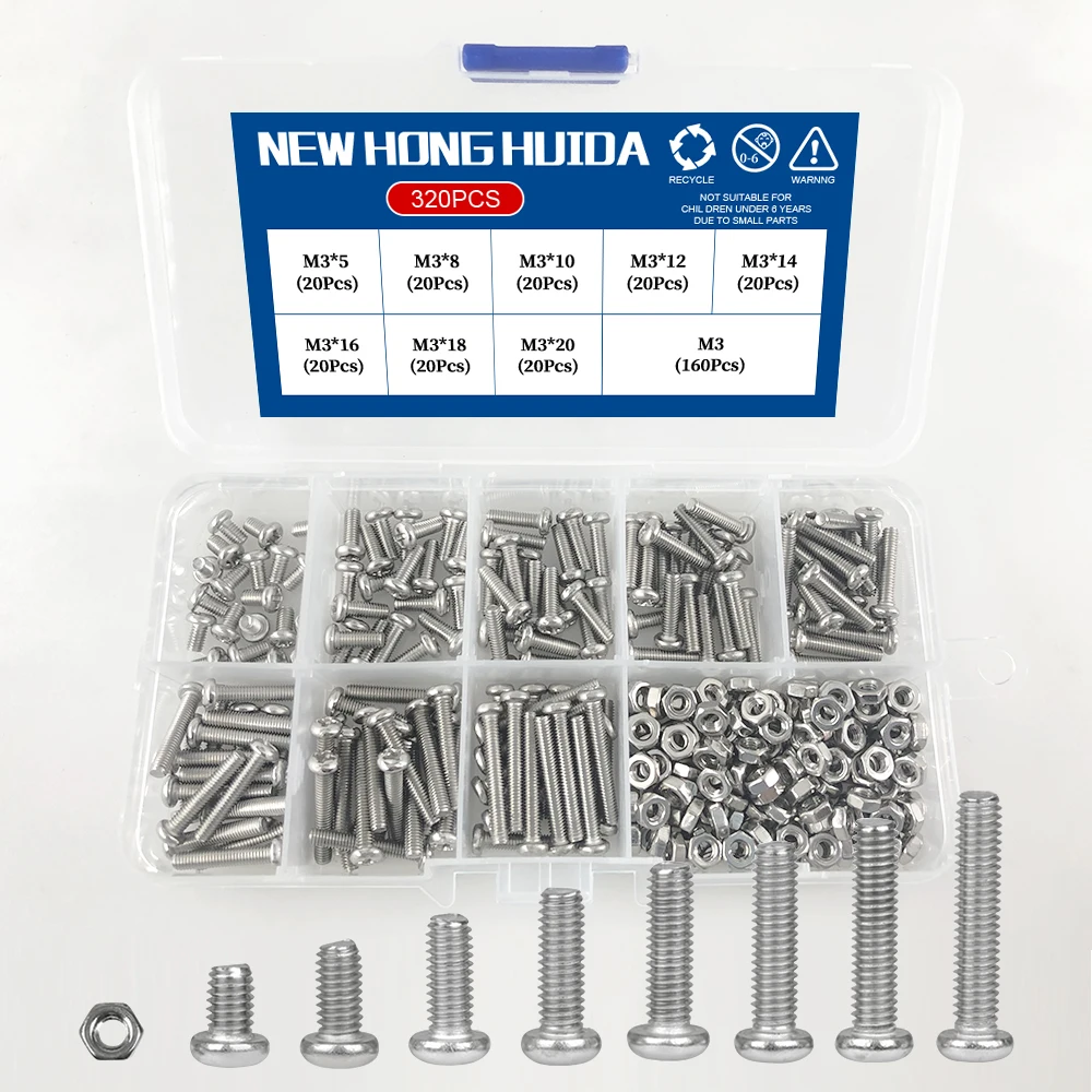 Cabeça Redonda Cruz Pequeno Parafuso Conjunto Caixas Rosca Métrica Máquina Parafuso Variedade Kit m1 M1.2 M1.4 M1.6 M2.5 m3 304 Aço Inoxidável