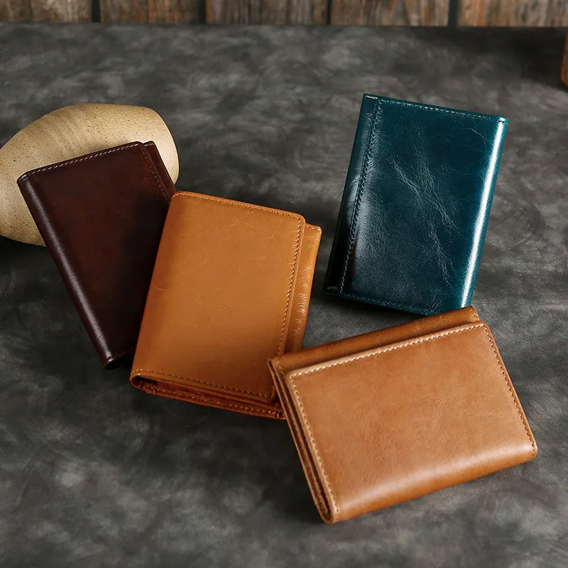 New Men's Wallet Short Wallet Genuine Leather Small Purse Money Bag Card Holder Wallet for Male Leather Business Card Case Women