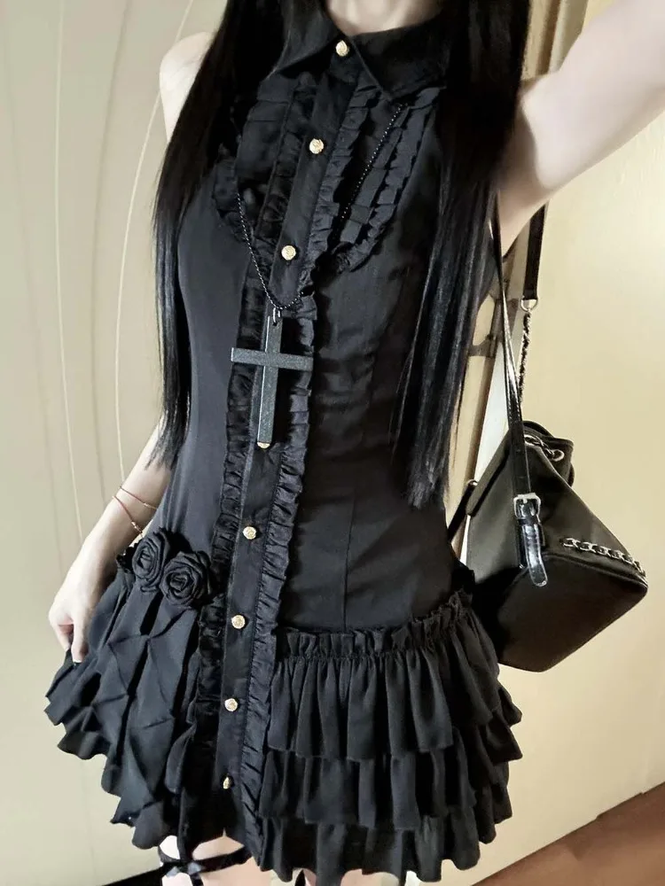 여름 일본 빈티지 미니 드레스 여성 민소매 블랙 슬림 맞는 하위 문화 고딕 드레스 여성 디자인 섹시한 레트로 a 라인 드레스 - AliExpress