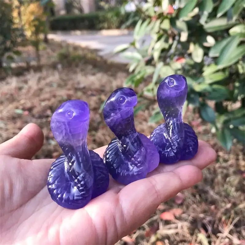 5cm Natural Purple Fluorite Snake Crystal Animal Carving Crafts Healing Energy Stone Fashion Home Decoration Gift 1PCS 2