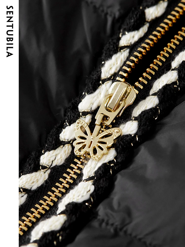 SENTUBILA Women's Short Duck Down Coat 2023 Autumn Winter Crew Neck Fashion Simple Zipper Puffer Jacket Office Ladies W34Y49693