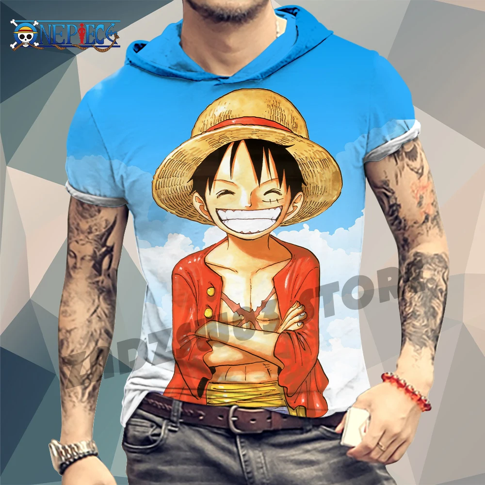 

One Piece T-shirts Male Men's Hooded T-Shirt Clothing T-Shirt New 3XL Harajuku Style 2022 Streetwear Monkey D Luffy Fashion Y2k