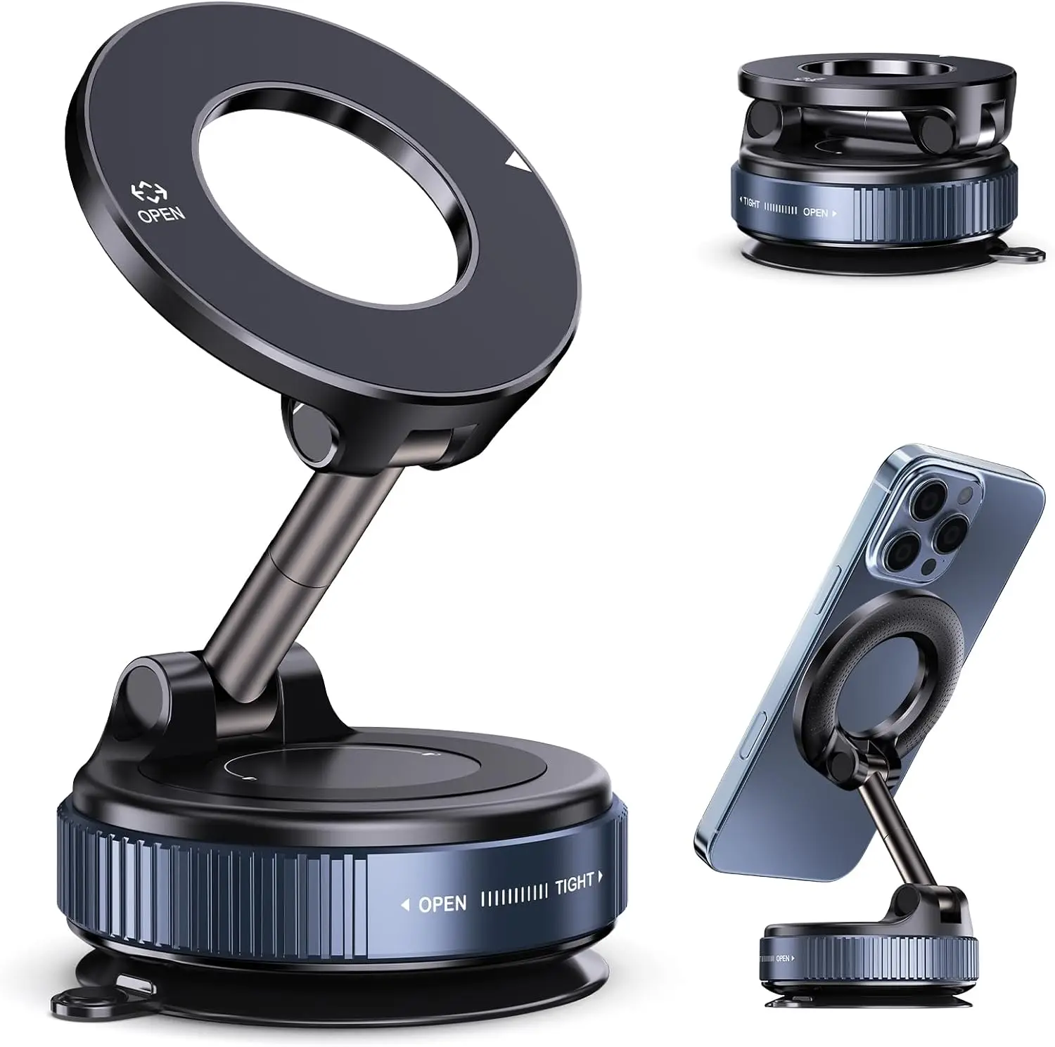Supporto Telefono Con Ventosa In Silicone, Attacco Magnetico Fronte-Retro Per Selfie, Videochiamate E Mani Libere, Argento/Nero/Arancione