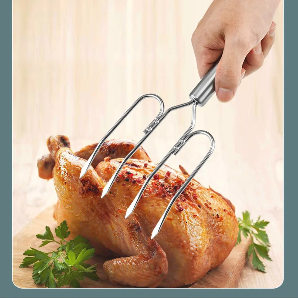 1PC Stainless Steel Fork Barbecue Fork Creative Turkey Barbecue Skewer Chicken Wing Outdoor Camping BBQ Kitchen Meat