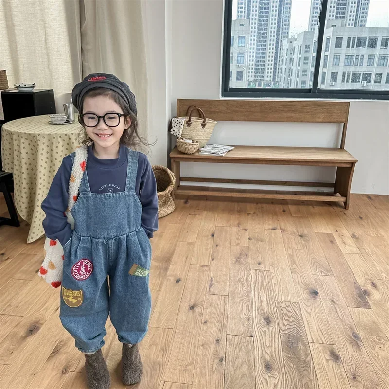 

Autumn Winter Children Plus Velvet Overalls Retro Boy Kid Suspenders Jumpsuit Girl Baby Fleece Thick Denim Pants Toddler Trouser