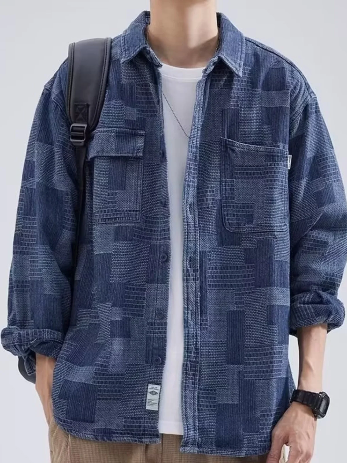 Loose Casual Long Sve Workwear irt Men's Denim irt Thin Outerwear Stand Fit Autumn Wear Resistant Worn in Sle