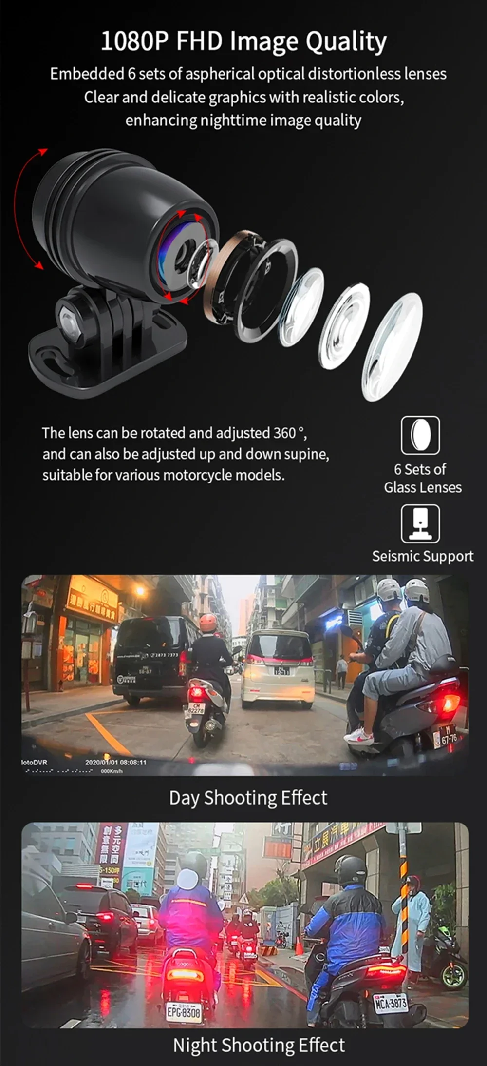 Displej motocyklovej palubnej kamery zobrazujúci jasný záznam