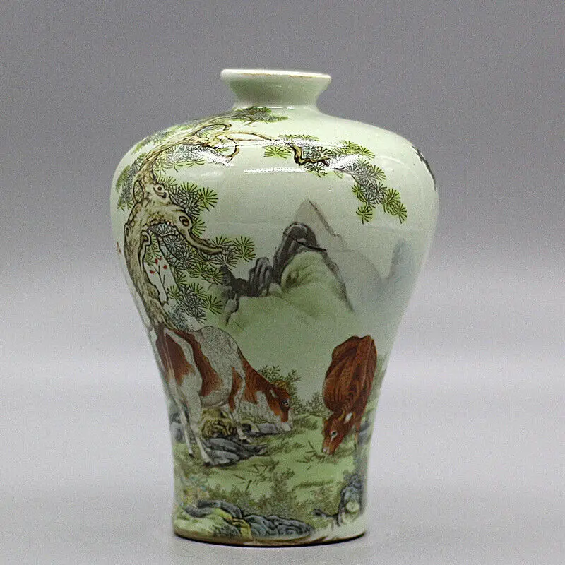 

Chinese Famille Rose Porcelain Qing Tongzhi Cattle Pattern Vase 6.50 inch
