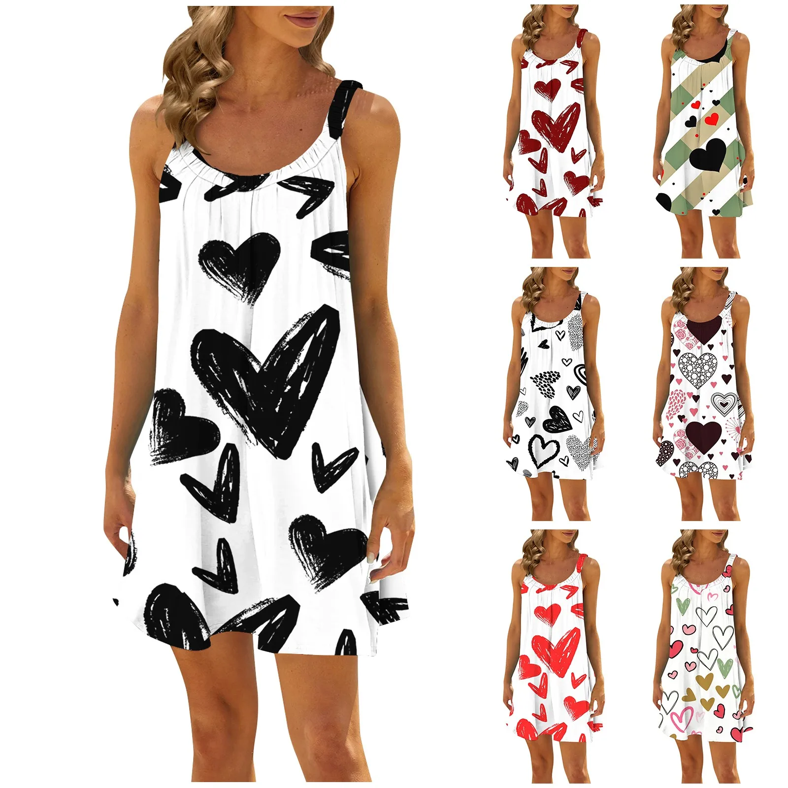 Hearts Red And White Love Valentines Day Heart Pattern Minimal Sleeveless Dress Women'S Dresses Luxury Woman'S Evening Dress