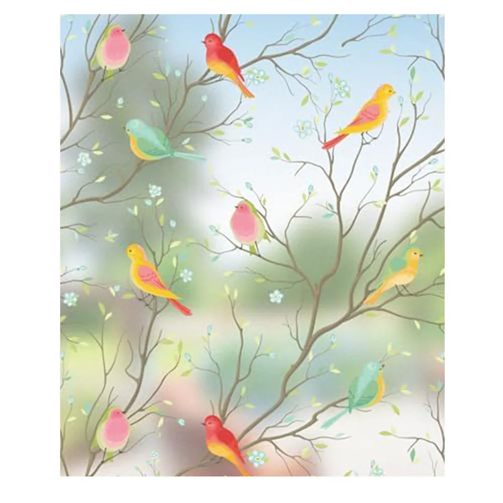 Translucent Window Film Decorative Stained Glass Window Film Bird Patterned Privacy 45*300cm Sun Blocking