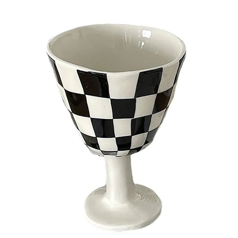

european style wine glass Ceramic wine glass snack cup black and white retro decorative goblet Shot glasses cocktail cups gift