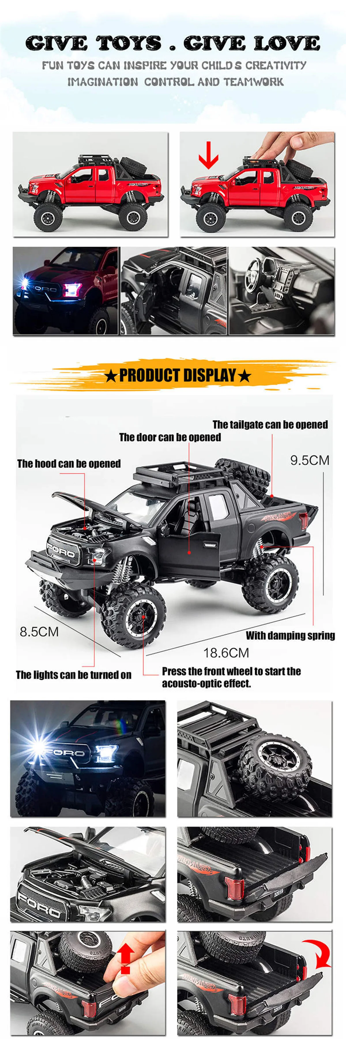 FREE GIFT⭐ Scale 1/32 Raptor F150 Monster Truck Metal Diecast Alloy Cars Model Toy Car For Boys Child  Kids Toys Vehicle Hobbies toy boats