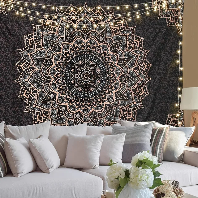 Superbe tapisserie de Mandala noir, décoration murale esthétique, améliore n'importe quelle pièce, spécial Eid Mubarak, décoration artistique pour la maison 4