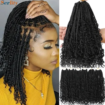 Serlity Synthetic Goddess Box Braids Crochet Hair 14 Inch Trancas Box Braids Crochet Hair Bohemian Bob Box Braid Hair for Women 1