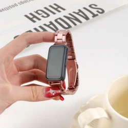 Luxurious Stainless Steel Elegant Watch Straps - Premium Wristbelt Accessories - Huawei Band 9 (Rose pink)