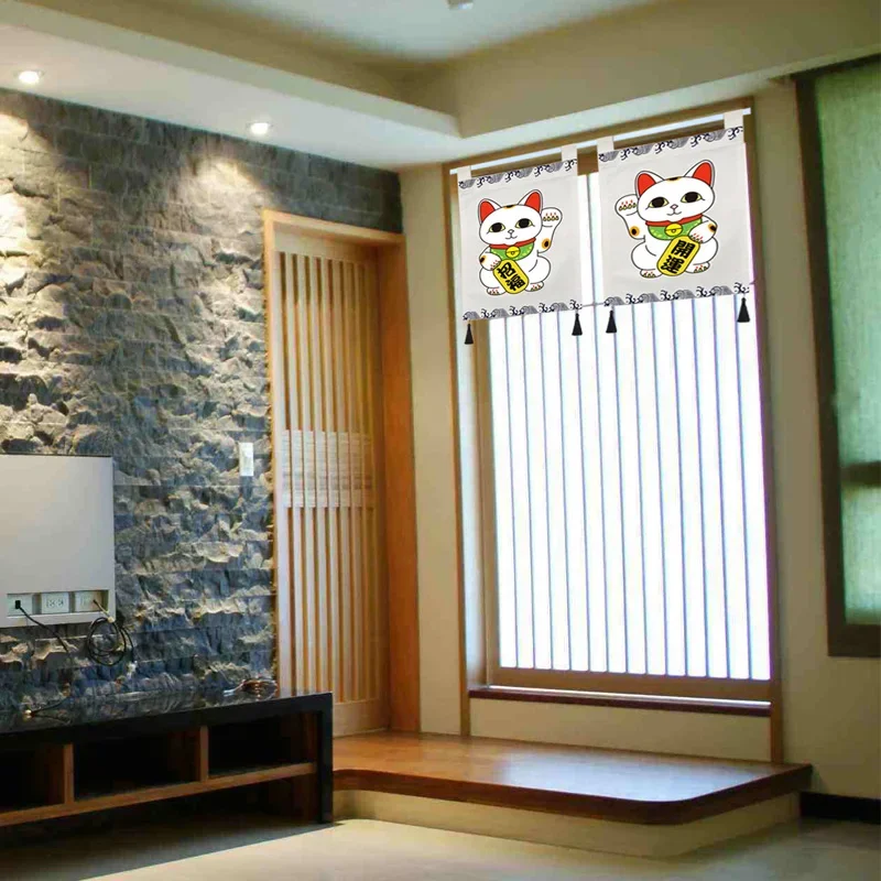 Double-sided Printing Japanese Lucky Cat Door Curtain Sushi Restaurant Izakaya Horizontal Curtain Decorative Flag Curtain 3