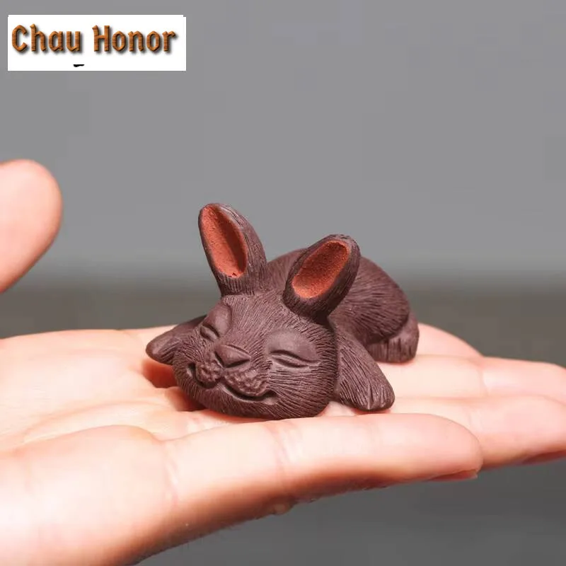 Cute Rabbit Purple Clay Tea Pet Luxury Fish Tank Landscaping Tea Figurine Play Toys Tea Statue Ornaments Supplies Decoration