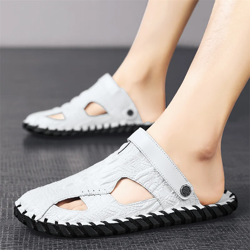 

Мужские сандалии ручной работы, дышащие спортивные шлепанцы, Нескользящие, для пляжа, летняя удобная повседневная обувь