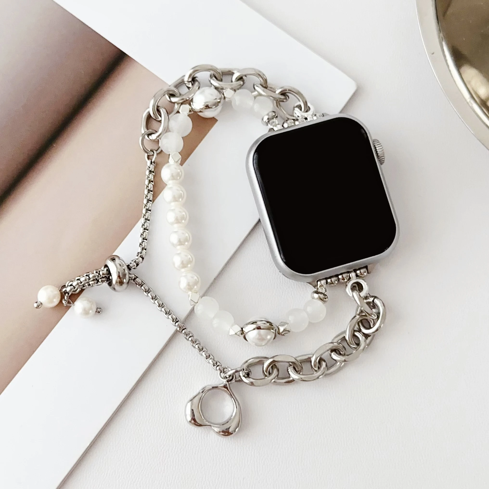 Achatperlenarmband für Apple Watch S10 42 mm Armband 46 mm 45 mm 44 mm 41 mm 40 mm 38 mm elegantes Damenarmband für iWatch 987 – Detail 9