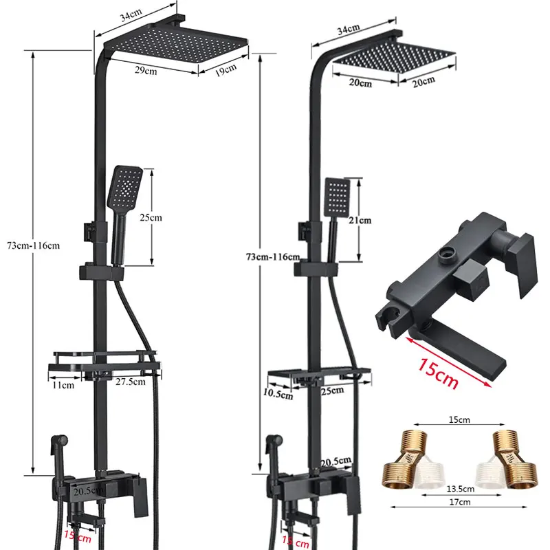 Description Picture 3 of itemBlack Brass Shower Faucet Bathroom Shower Mixer 15cm Bathtub Rotatable Long Spout Rain Shower Set Shower Spray Shower Column