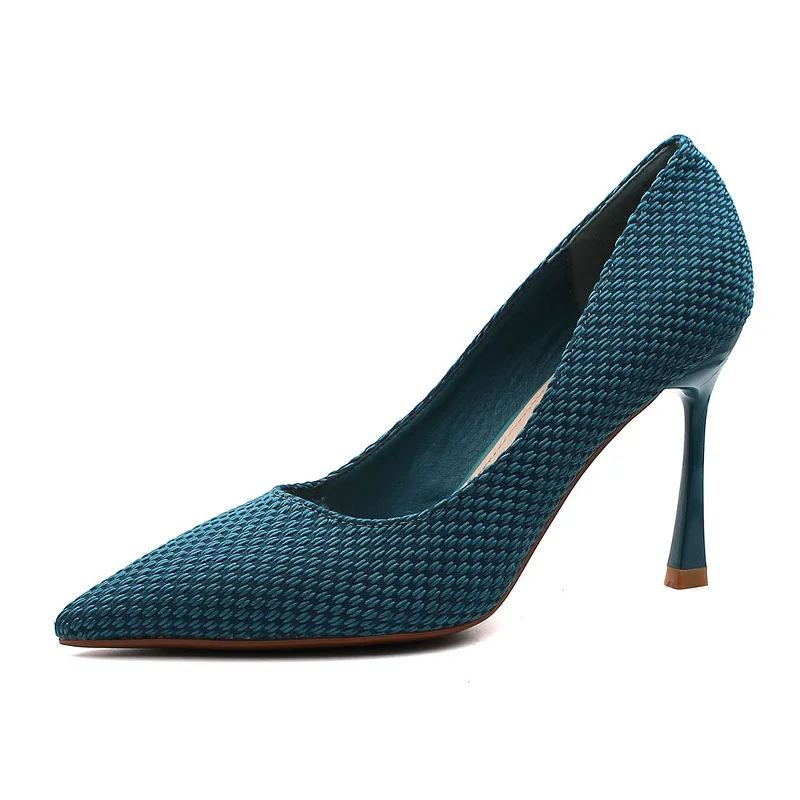 thumbnail image 1 of Zapatos de tacón alto azules de primavera 2022, zapatos de punta estrecha y poco profundos, zapatos casuales de moda para un solo pie, 1 of 5