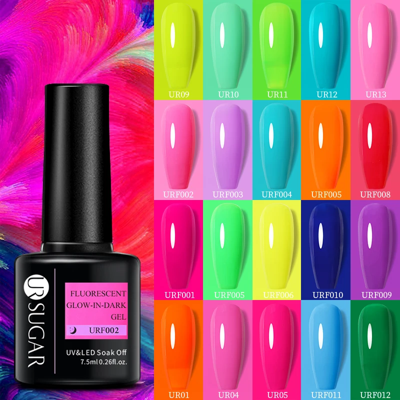 

UR SUGAR 7.5ml Fluorescent Glow-In-Dark Gel Nail Polsih Summer Neon Luminous UV LED Nail Art Gel Varnish Manicure Decoration