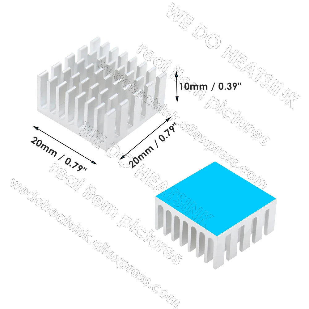 Nós Fazemos Dissipador de Calor 100 Peças 20x20x10 mm Radiador de Alumínio de Prata ic com Almofadas de Transferência Adesiva Condutoras Térmicas - Imagem 5