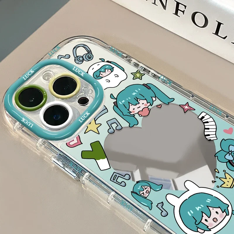 Kawaii Cartoon Silicone Phone Case with Creative Makeup Mirror - Anime Girl Gift